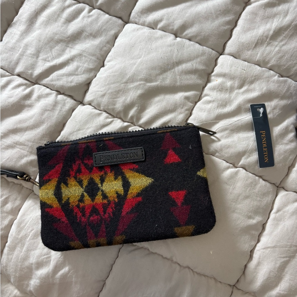 Pendleton Black Wool Wristlet with Red & Yellow Tribal Motif